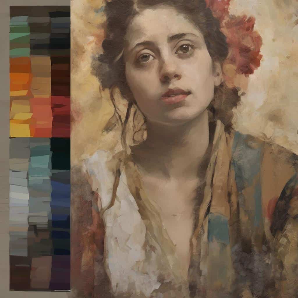 Ανθρωποκεντρικό πορτρέτο γυναίκας σε ζωγραφικό στυλ, με έμφαση στην έκφραση και τα χρώματα, από την έκθεση Τέχνη Χωρίς Σύνορα, δημιουργοί από όλο τον κόσμο.